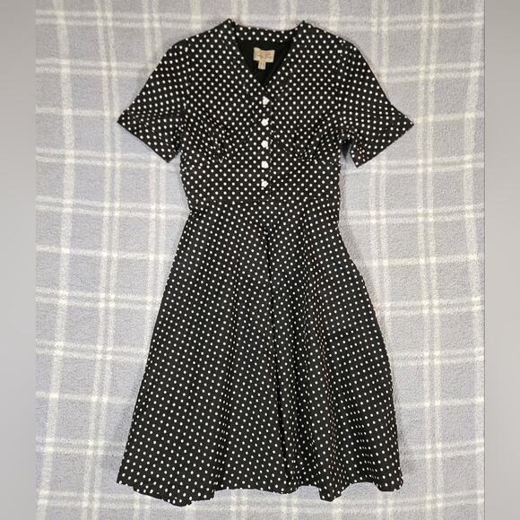 Lindy Bop 50s Style Black and White Polka Dot Midi Swing Dress Size 8 - Picture 1 of 10
